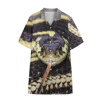 Garter Snake Print Cotton Hawaiian Shirt