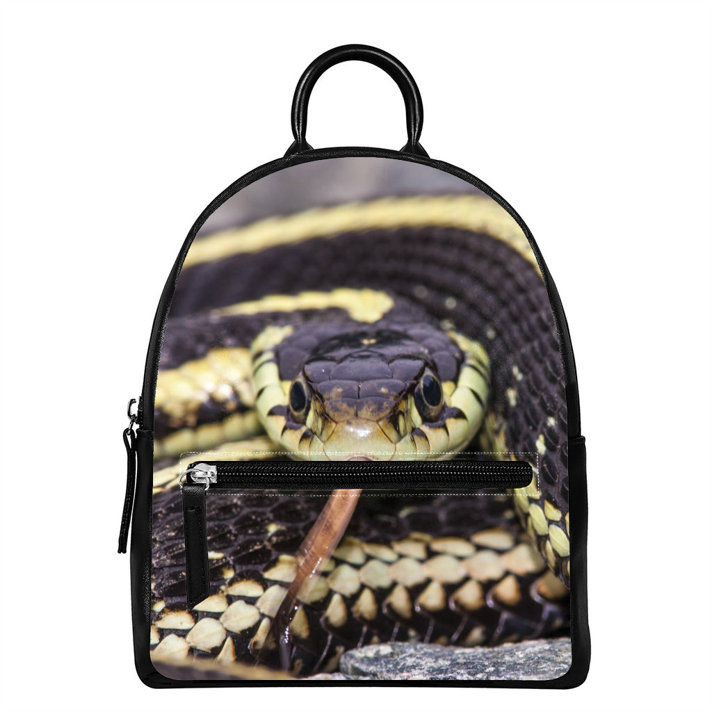 Garter Snake Print Leather Backpack