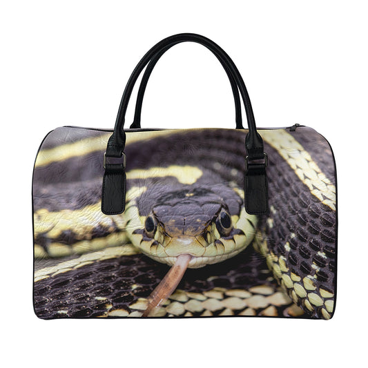 Garter Snake Print Leather Duffle Bag