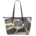 Garter Snake Print Leather Tote Bag With Zipper