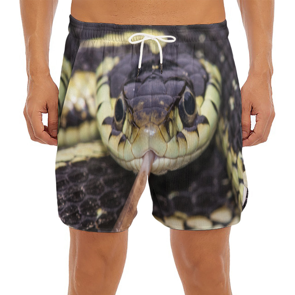 Garter Snake Print Men's Split Running Shorts
