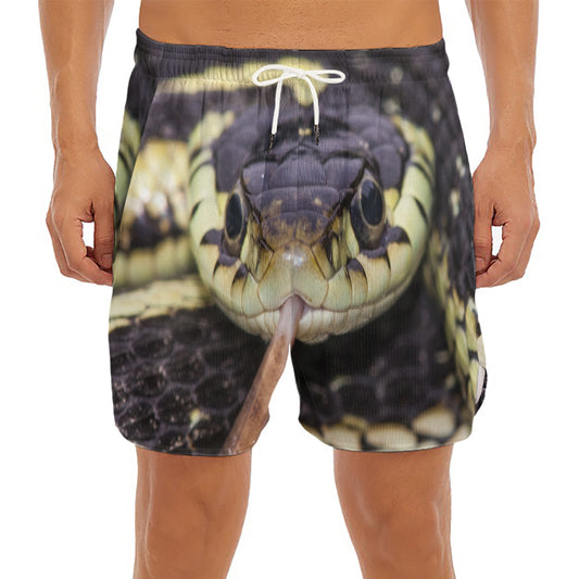 Garter Snake Print Men's Split Running Shorts