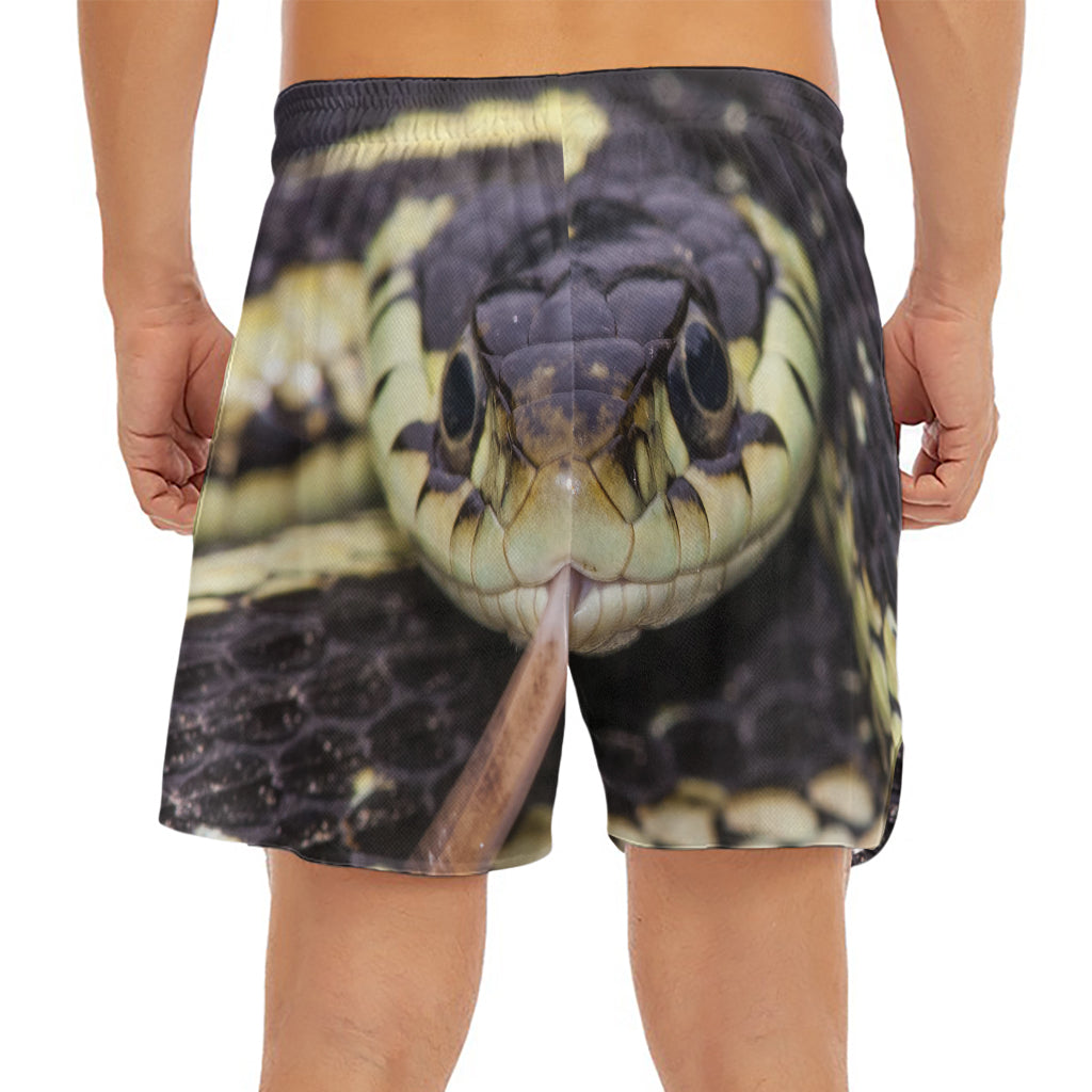 Garter Snake Print Men's Split Running Shorts