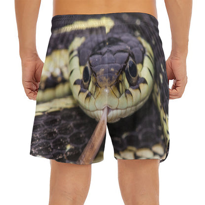 Garter Snake Print Men's Split Running Shorts