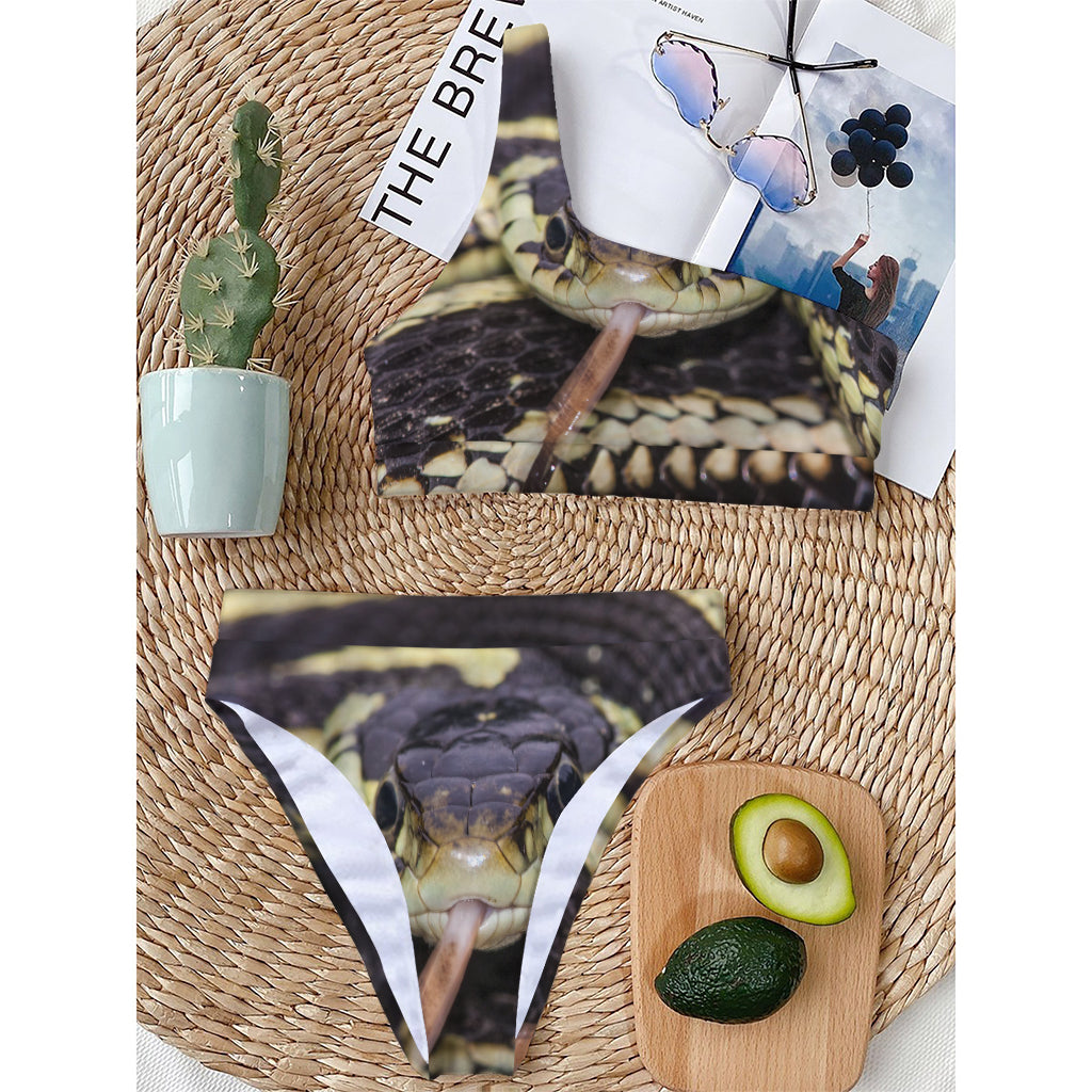Garter Snake Print One Shoulder Bikini Top
