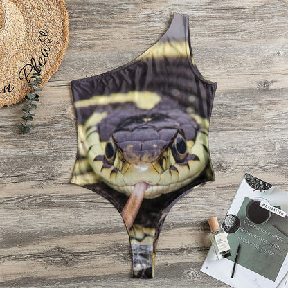 Garter Snake Print One Shoulder Bodysuit