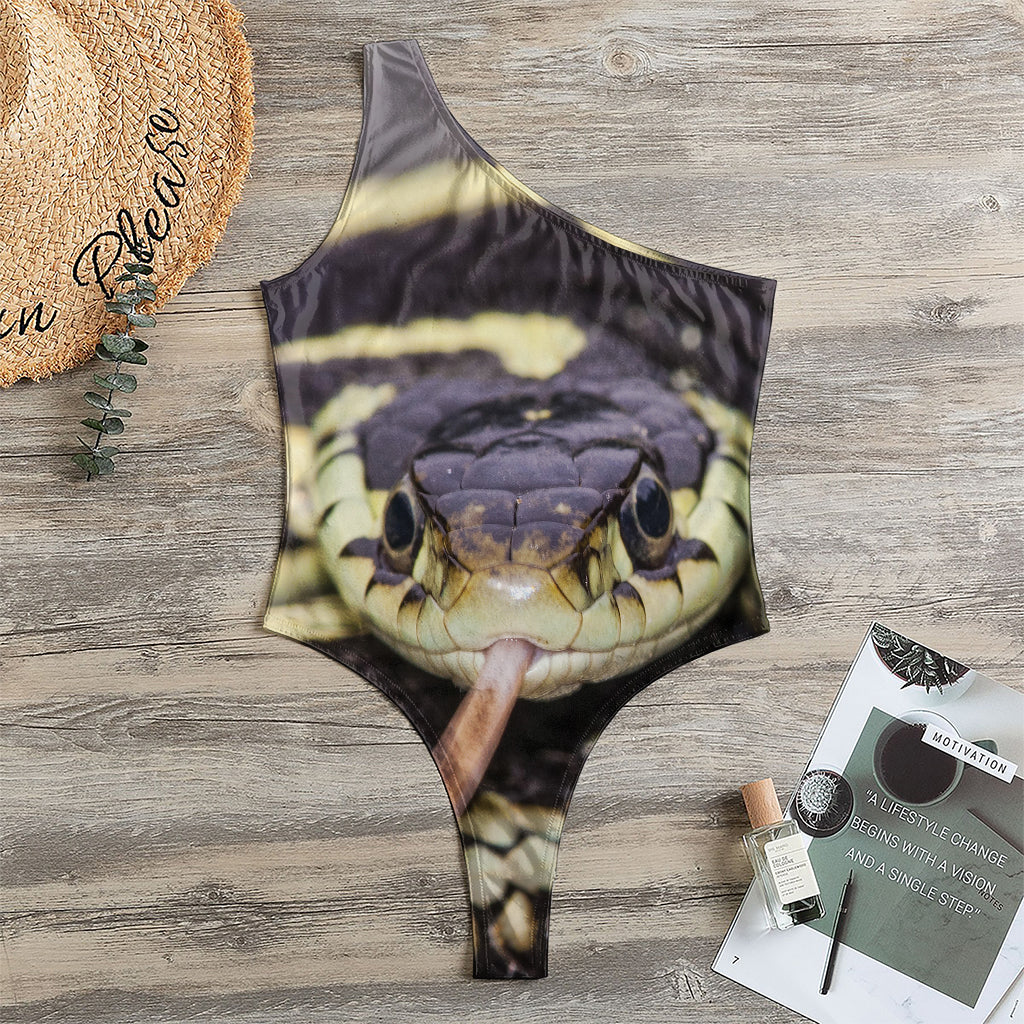Garter Snake Print One Shoulder Bodysuit