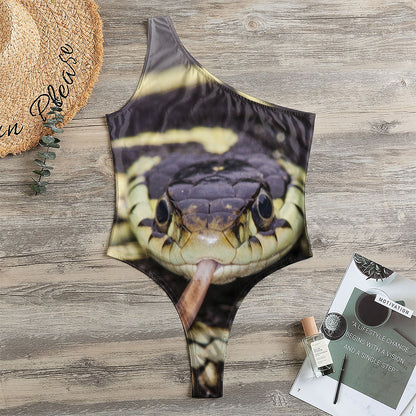 Garter Snake Print One Shoulder Bodysuit