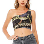 Garter Snake Print One Shoulder Crop Top