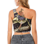Garter Snake Print One Shoulder Crop Top
