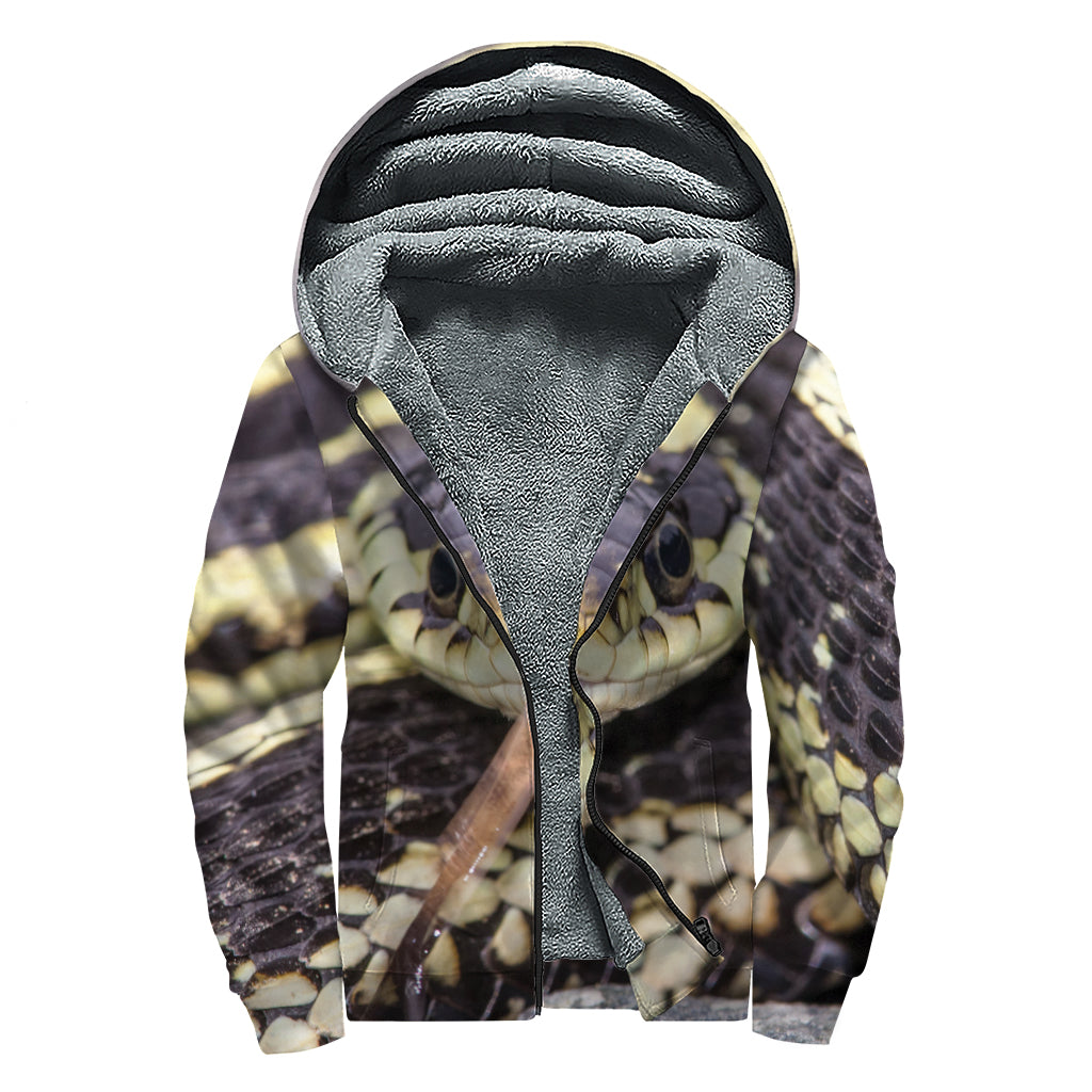Garter Snake Print Sherpa Lined Zip Up Hoodie