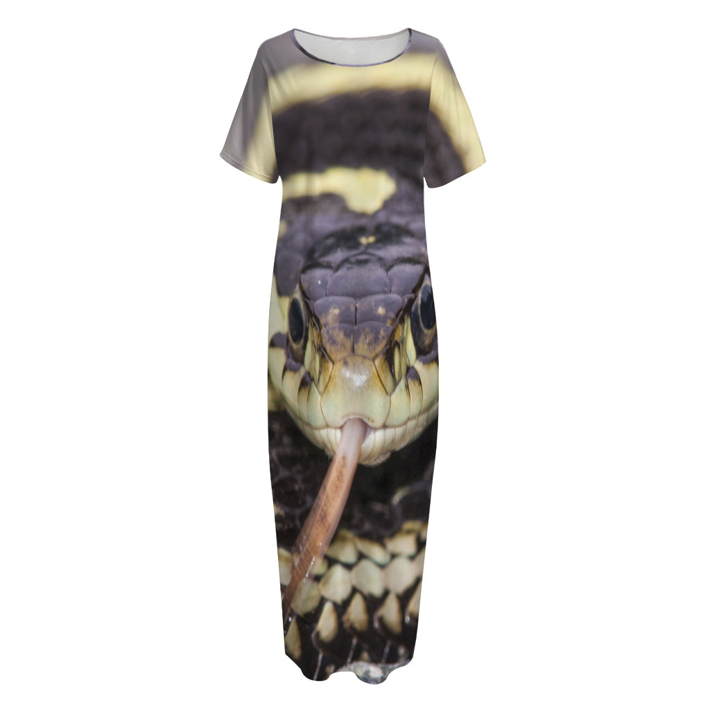 Garter Snake Print Short Sleeve Long Nightdress
