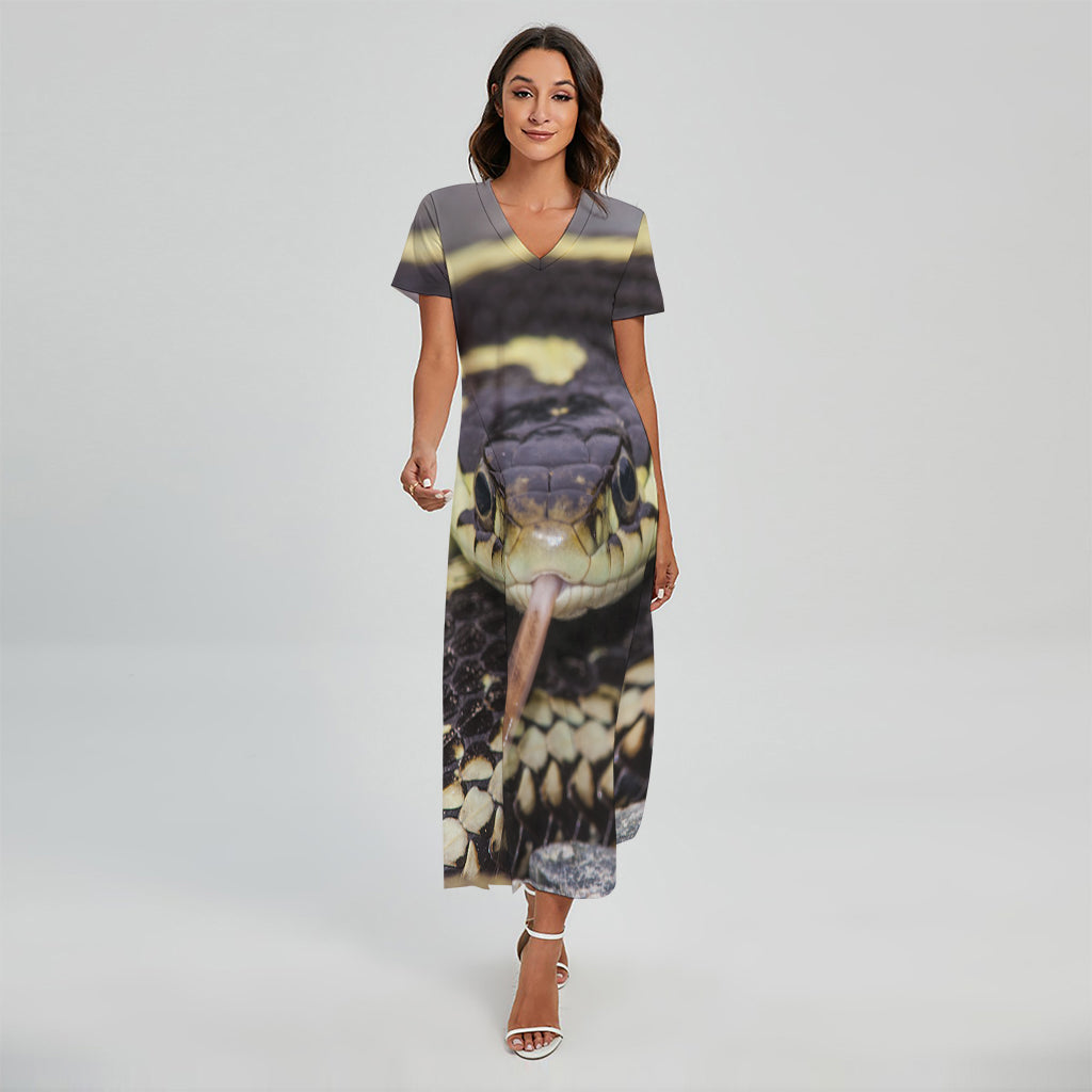 Garter Snake Print Short Sleeve Maxi Dress