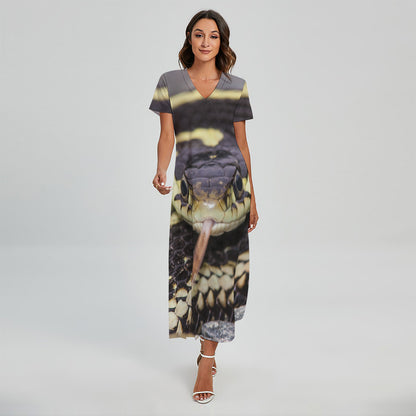 Garter Snake Print Short Sleeve Maxi Dress