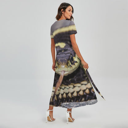 Garter Snake Print Short Sleeve Maxi Dress