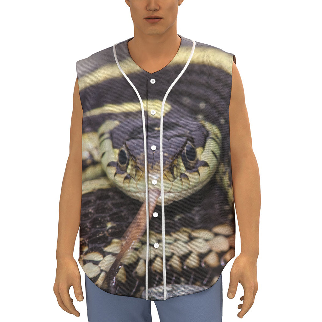 Garter Snake Print Sleeveless Baseball Jersey