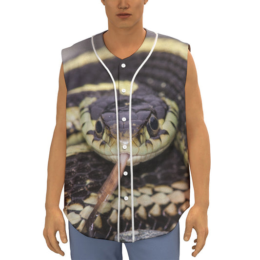 Garter Snake Print Sleeveless Baseball Jersey