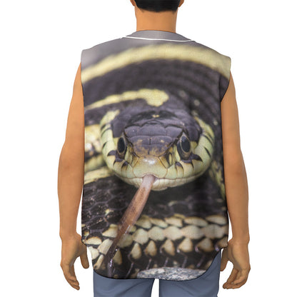 Garter Snake Print Sleeveless Baseball Jersey