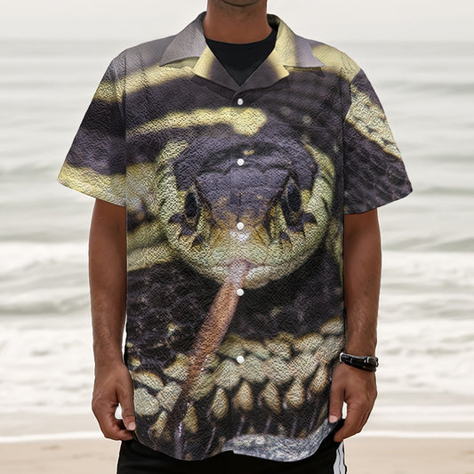 Garter Snake Print Textured Short Sleeve Shirt