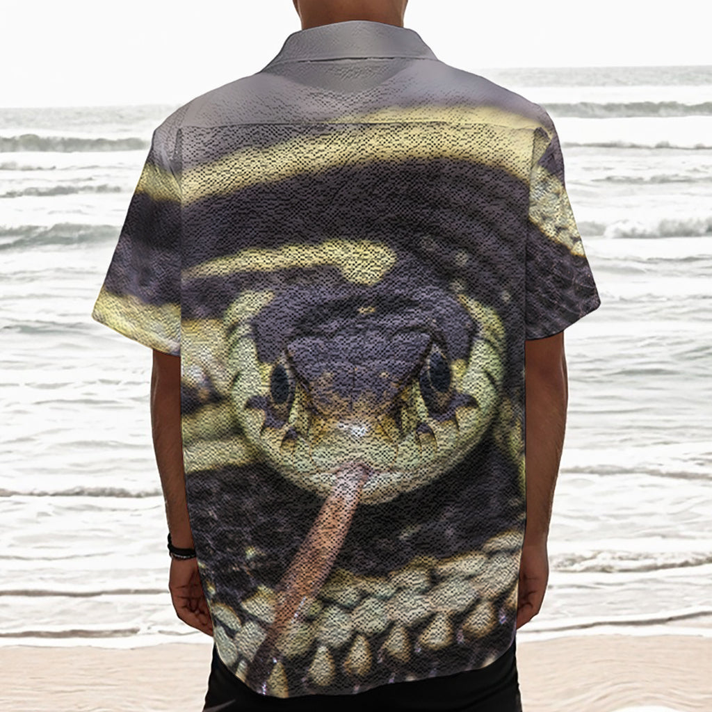 Garter Snake Print Textured Short Sleeve Shirt