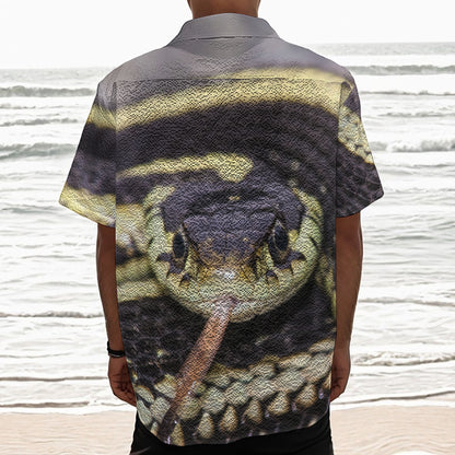 Garter Snake Print Textured Short Sleeve Shirt