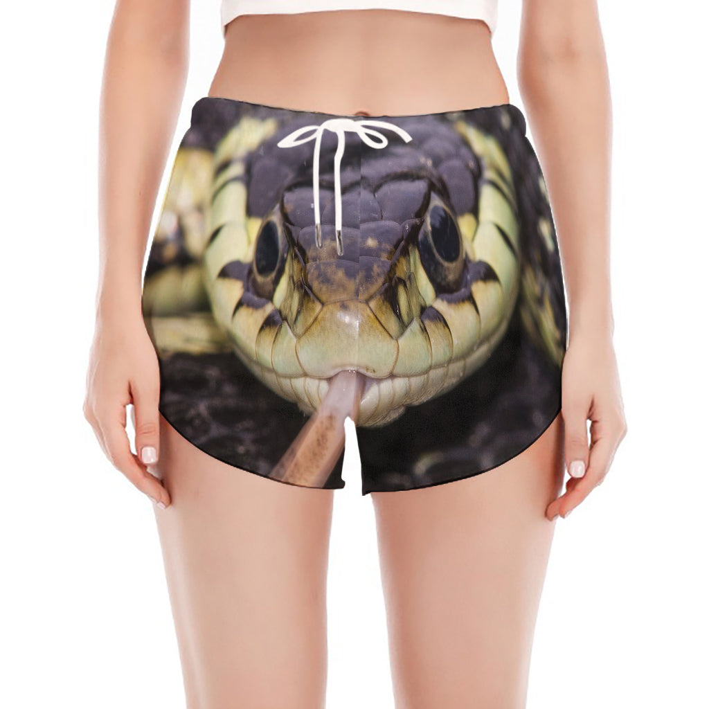 Garter Snake Print Women's Split Running Shorts
