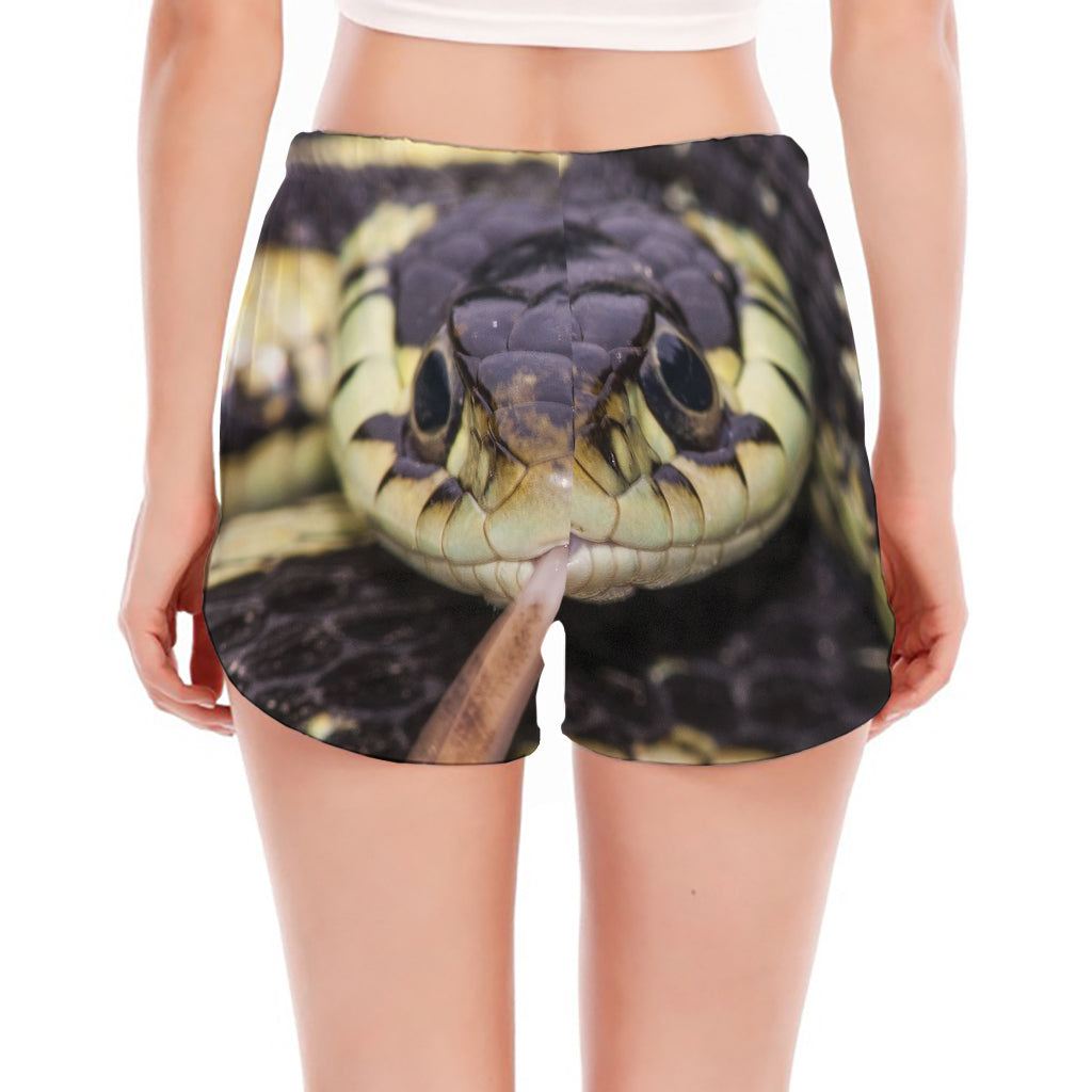 Garter Snake Print Women's Split Running Shorts