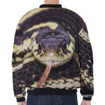 Garter Snake Print Zip Sleeve Bomber Jacket