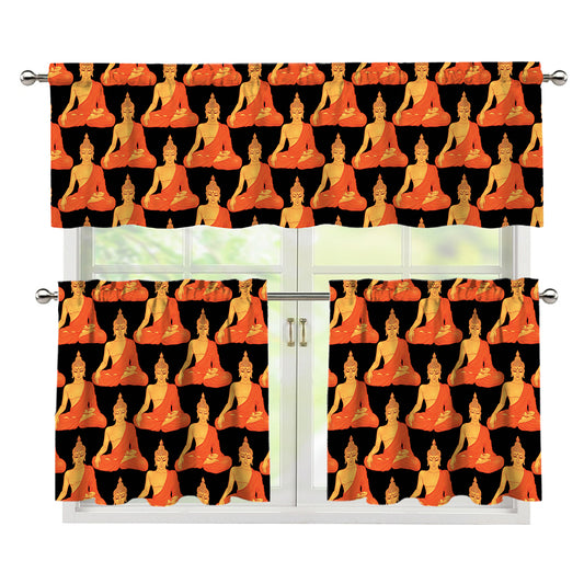 Gautama Buddha Pattern Print 3 Piece Kitchen Curtains