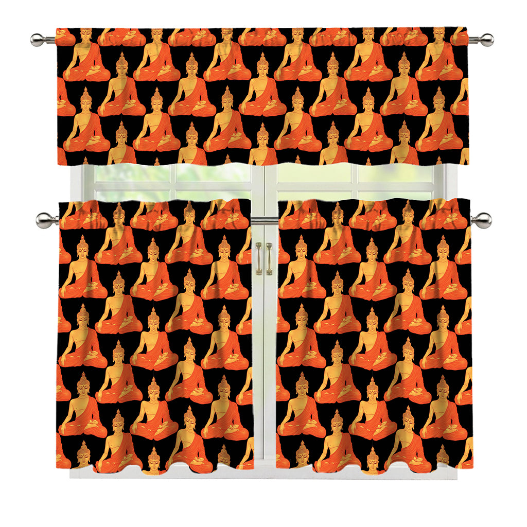 Gautama Buddha Pattern Print 3 Piece Kitchen Curtains