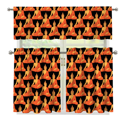 Gautama Buddha Pattern Print 3 Piece Kitchen Curtains