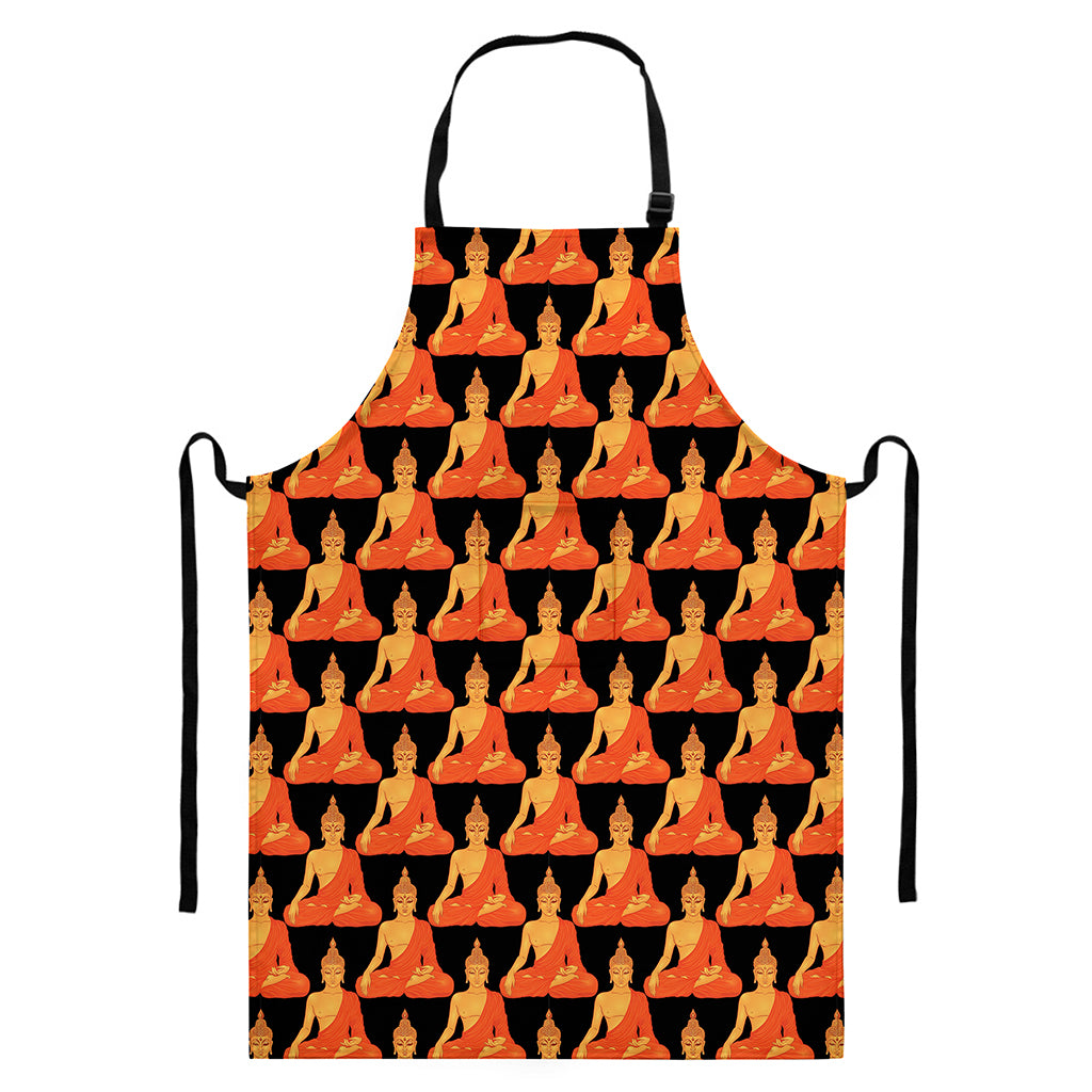 Gautama Buddha Pattern Print Bib Apron With Pocket