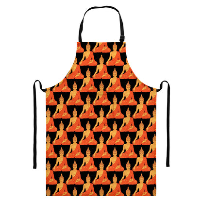 Gautama Buddha Pattern Print Bib Apron With Pocket