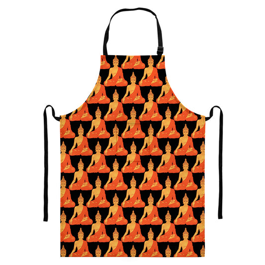 Gautama Buddha Pattern Print Bib Apron With Pocket