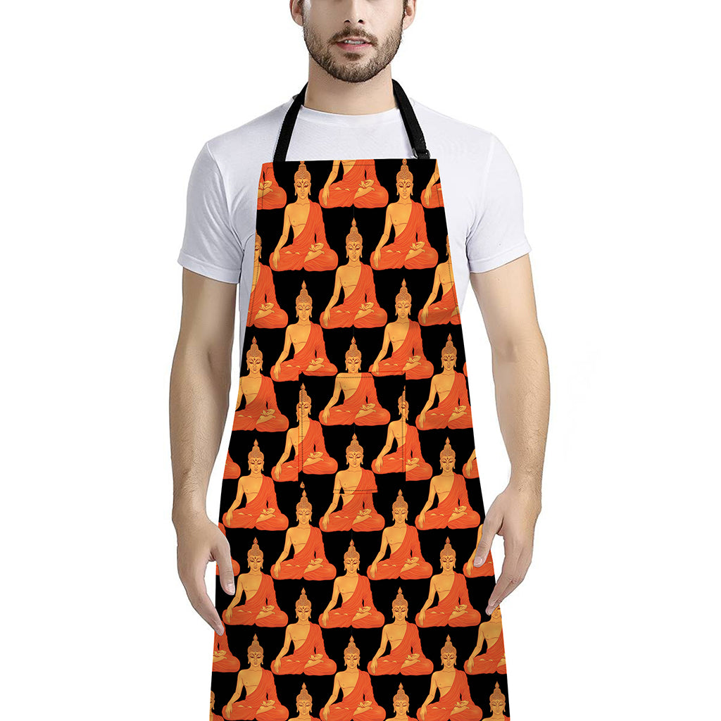 Gautama Buddha Pattern Print Bib Apron With Pocket