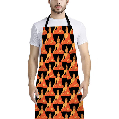 Gautama Buddha Pattern Print Bib Apron With Pocket