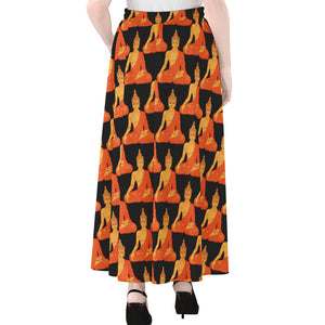 Gautama Buddha Pattern Print Chiffon Maxi Skirt