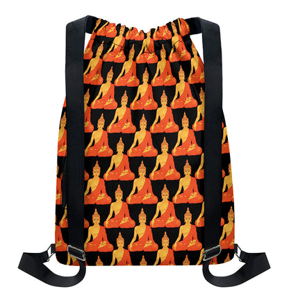 Gautama Buddha Pattern Print Drawstring Backpack
