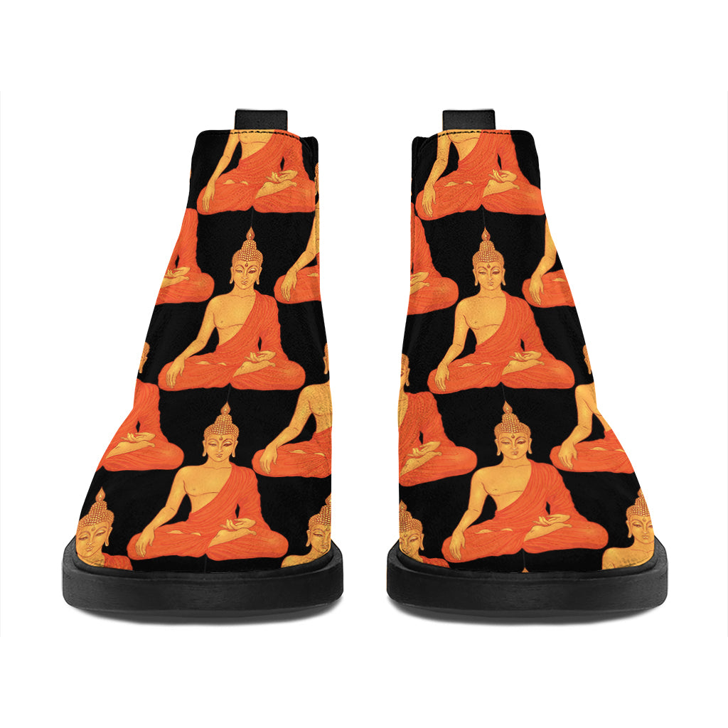 Gautama Buddha Pattern Print Flat Ankle Boots