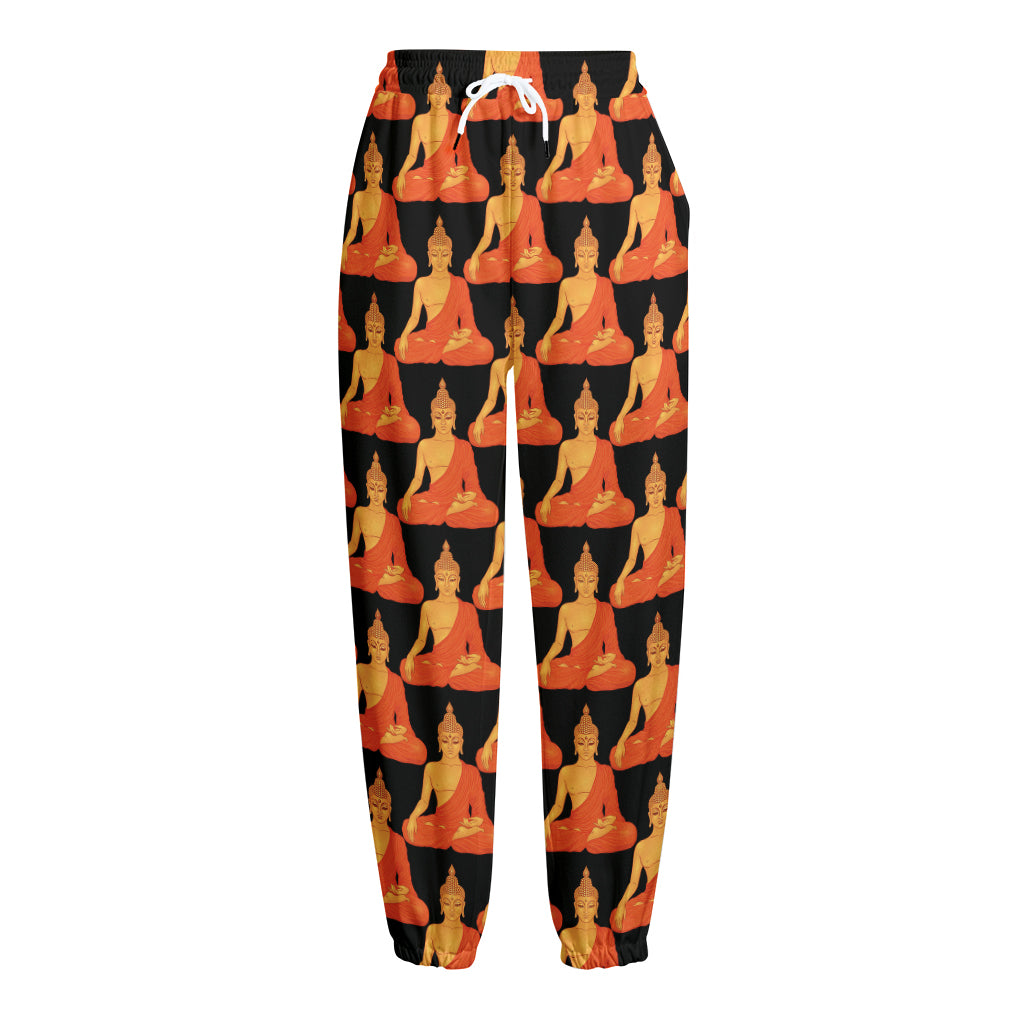 Gautama Buddha Pattern Print Fleece Lined Knit Pants