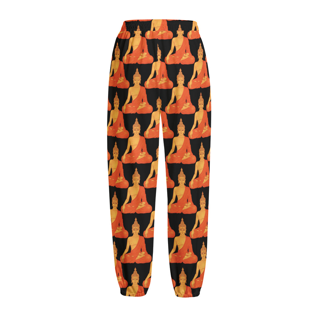 Gautama Buddha Pattern Print Fleece Lined Knit Pants