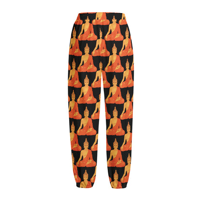 Gautama Buddha Pattern Print Fleece Lined Knit Pants