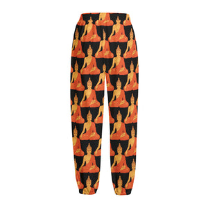 Gautama Buddha Pattern Print Fleece Lined Knit Pants