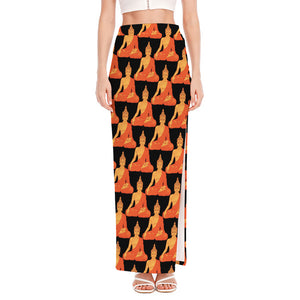 Gautama Buddha Pattern Print High Slit Maxi Skirt