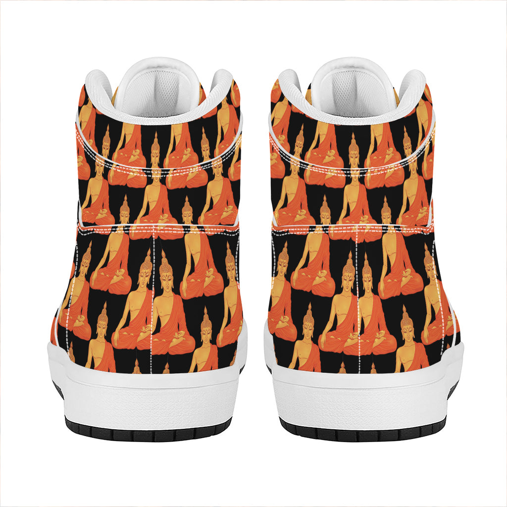 Gautama Buddha Pattern Print High Top Leather Sneakers