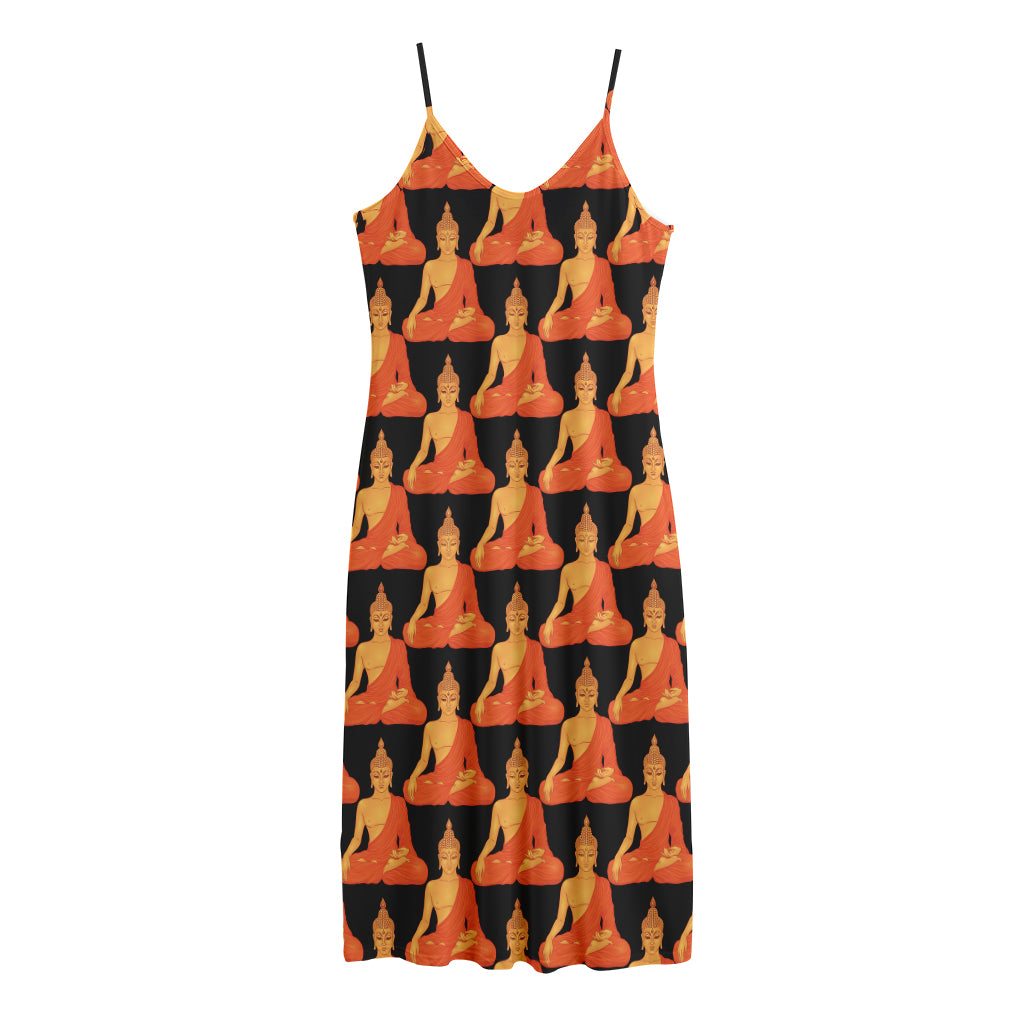 Gautama Buddha Pattern Print Jersey Midi Cami Dress