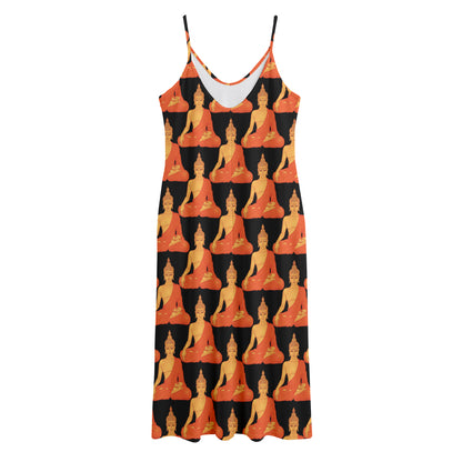 Gautama Buddha Pattern Print Jersey Midi Cami Dress