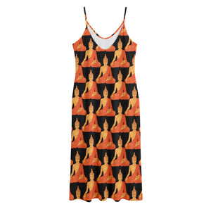 Gautama Buddha Pattern Print Jersey Midi Cami Dress