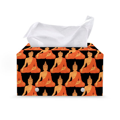 Gautama Buddha Pattern Print Leather Tissue Box Cover