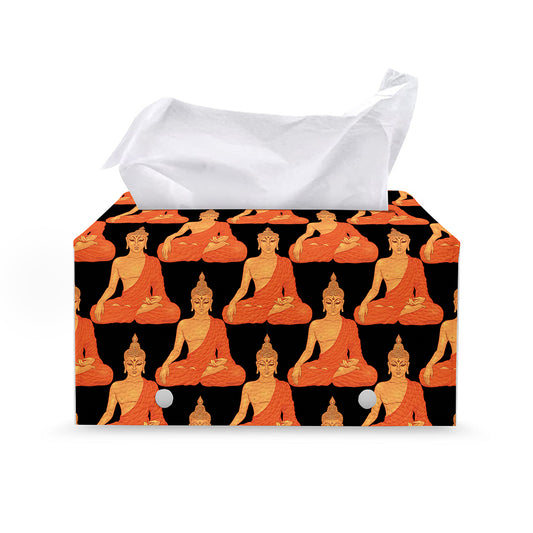 Gautama Buddha Pattern Print Leather Tissue Box Cover